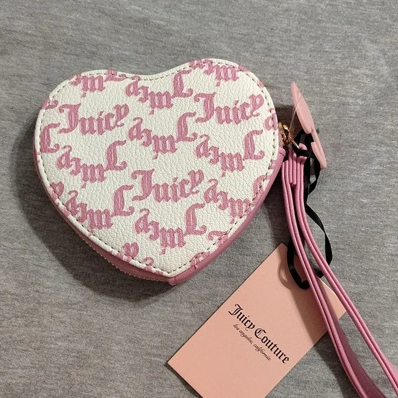 💗 NWT Juicy Couture Heart Coin Purse / Wristlet – Pink Logo Print - Picture 9 of 10